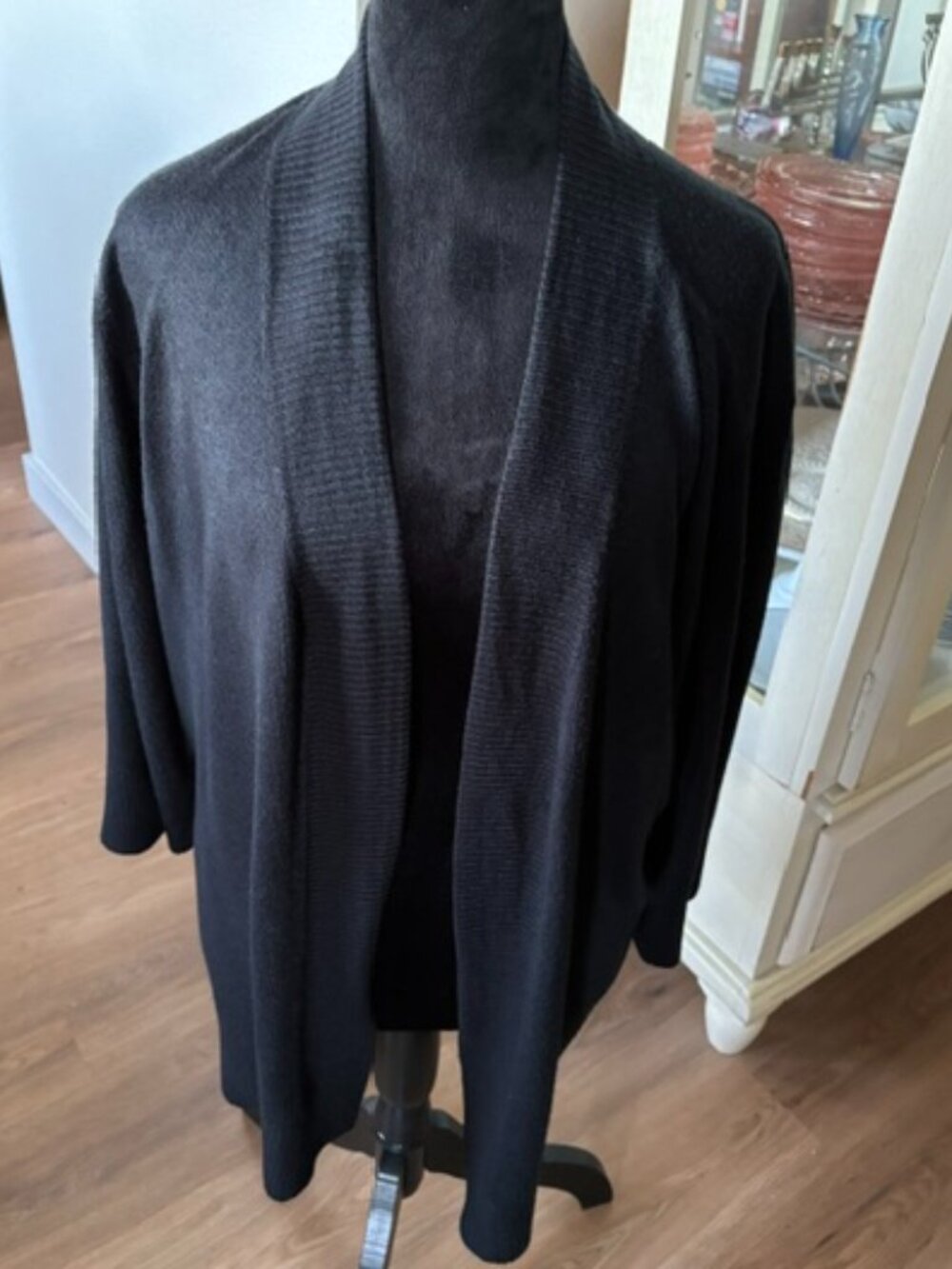 Designers Originals Black Knit 3/4 Sleeve Open Cardigan Sweater 2X